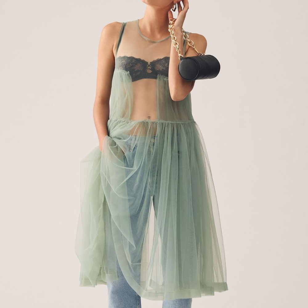 Anthropologie sage green sheer dress size M
